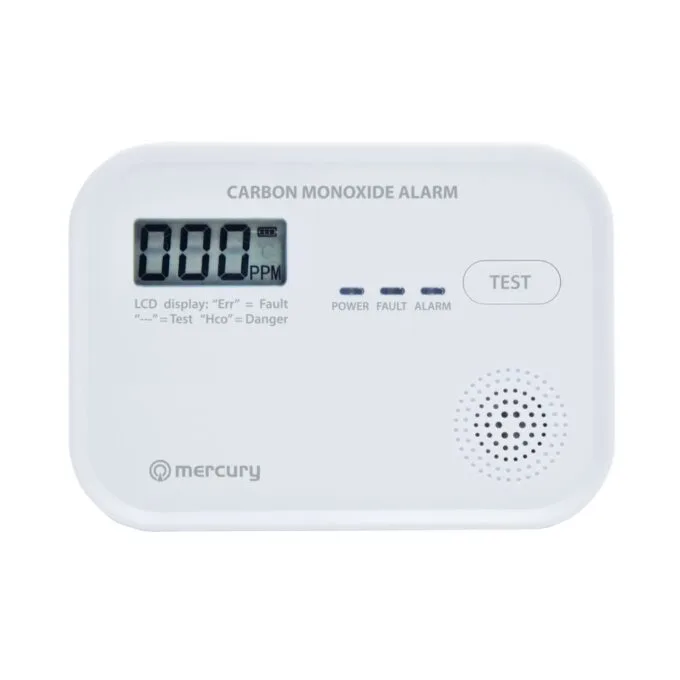Mercury COD-218A Standalone Carbon Monoxide Alarm with LCD Display showing CO levels 350.139UK — image 1