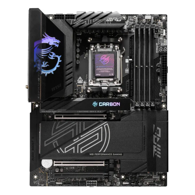 MSI MPG X870E Carbon WiFi - AM5 ATX Motherboard, DDR5 256GB, 4x M.2, PCIe 5.0, 5GbE+2.5Gb LAN, WiFi 7, USB4, RGB — image 1