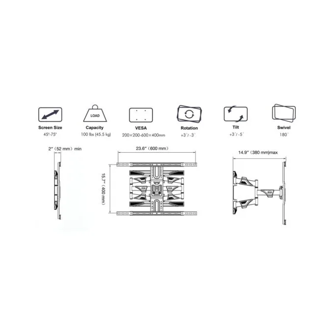 NBMounts Quad Arms Wall Mount - P6 - up to 60x40 45kg — image 3