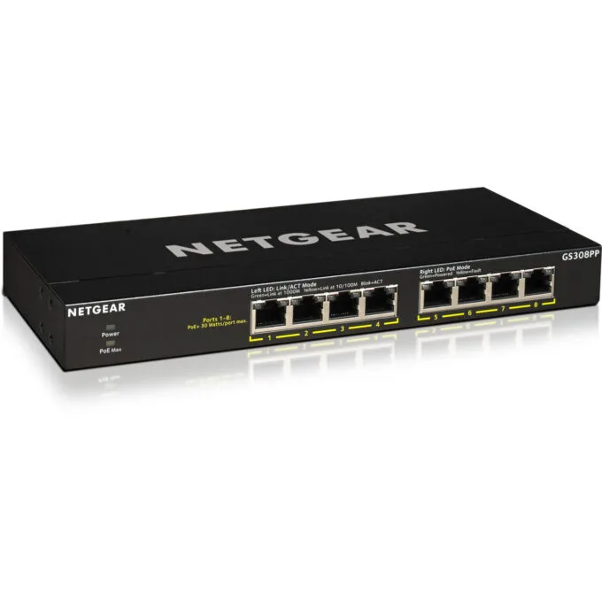NETGEAR GS308PP - 8-Port Gigabit Unmanaged Switch, PoE+ 130W, Rackmountable, Black — image 3