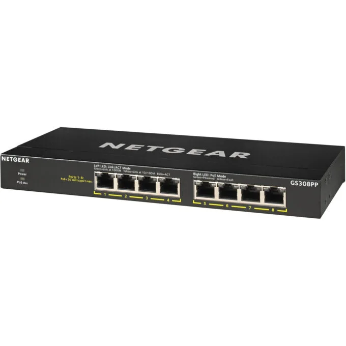 NETGEAR GS308PP - 8-Port Gigabit Unmanaged Switch, PoE+ 130W, Rackmountable, Black — image 4