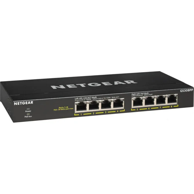 NETGEAR GS308PP - 8-Port Gigabit Unmanaged Switch, PoE+ 130W, Rackmountable, Black — image 5