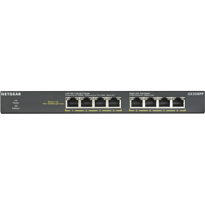 NETGEAR GS308PP - 8-Port Gigabit Unmanaged Switch, PoE+ 130W, Rackmountable, Black — image 1
