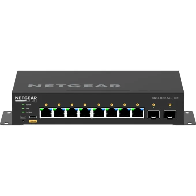 NETGEAR M4250-8G2XF-POE+ - 8x Gigabit PoE+ & 2x SFP+ (220W), 2GB RAM, ARM Cortex-A9 1.25GHz, Black — image 1