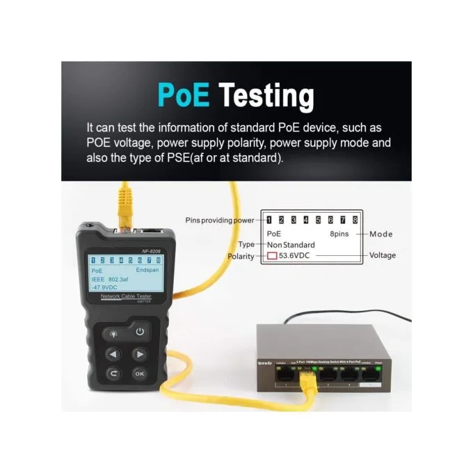 Noyafa Network Tester with LCD, Toner, Continuity, Cable Length, PoE, Port Blink - NF-8209 - Voltage Detection — image 8