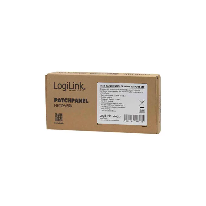 NP0017 CAT.6 PATCH PANEL 12 PORT SHIELDED, DESKTOP, BLACK, LOGILINK — image 2