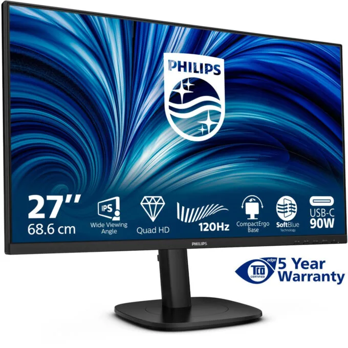 Philips 27B2U3601 - 27-inch QHD IPS Monitor, 120Hz, 4ms, USB-C 90W, HDMI+DP, Height-Adjustable - Black — image 2