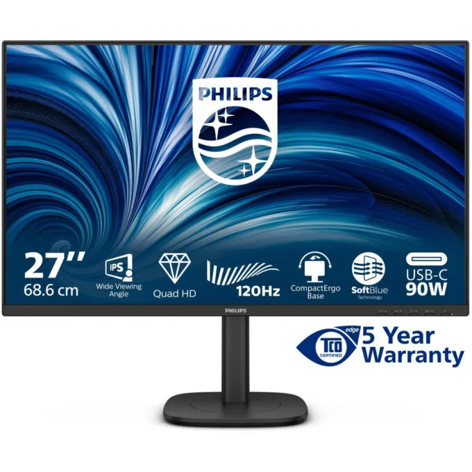 Philips 27B2U3601 - 27-inch QHD IPS Monitor, 120Hz, 4ms, USB-C 90W, HDMI+DP, Height-Adjustable - Black — image 1