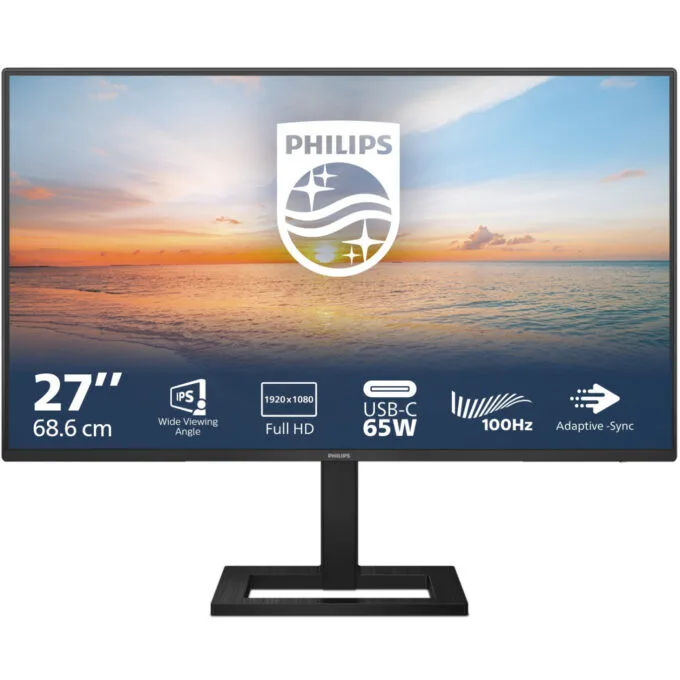 Philips 27E1N1300AE - 27-inch IPS Full HD Monitor, 100Hz, USB-C PD65W, HDMI 1.4, Height-Adjustable, Black — image 1