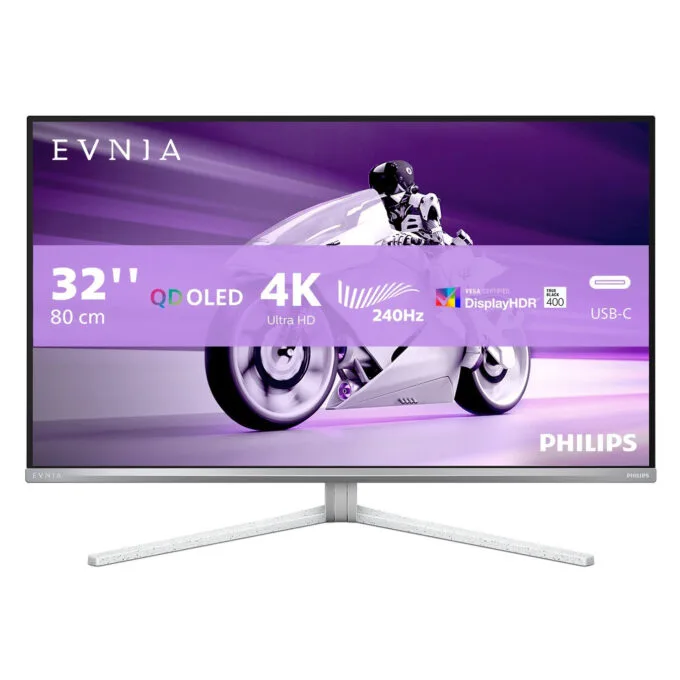 Philips Evnia 32M2N8900 - 31.5in QD-OLED 4K 240Hz Gaming Monitor, White, 2xHDMI 2.1, DP 1.4, USB-C 65W — image 1