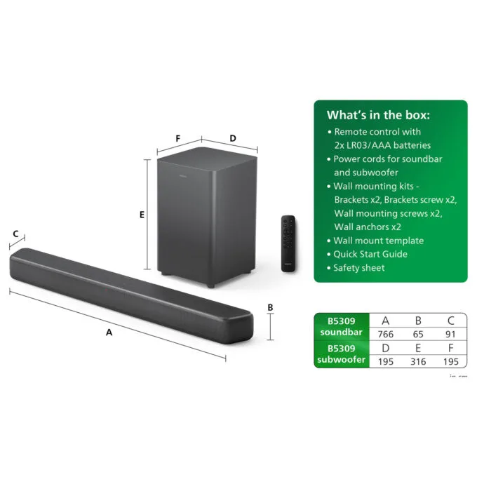 Philips Soundbar 2.1 TAB5309 10 mit kabellosem Subwoofer schwarz — image 44
