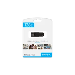 PNY Flash Drive Attache 4 USB 2.0 Stick 128GB Capless Slider Black - FD128ATT4 - Capless Slider Black