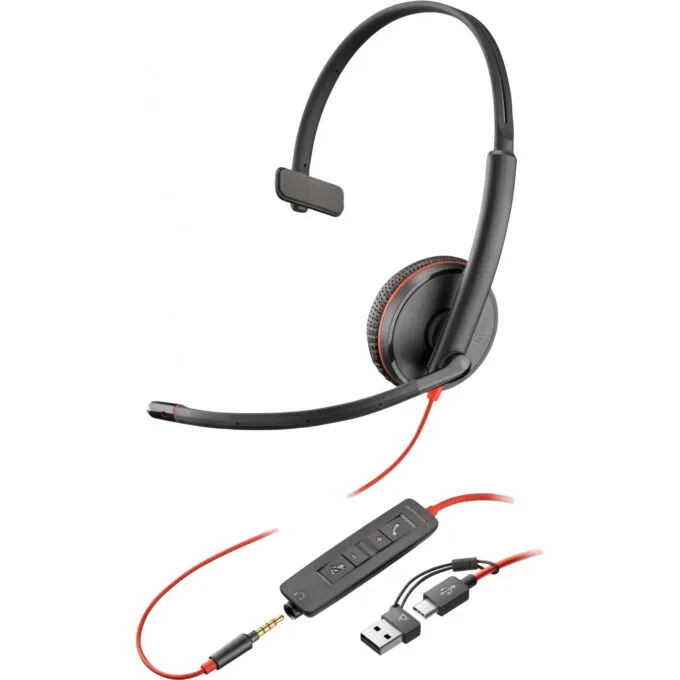 Poly Blackwire 3215 Headset - C3215 - Monaural, USB-C + USB-A Adapter & 3.5mm, Black — image 1
