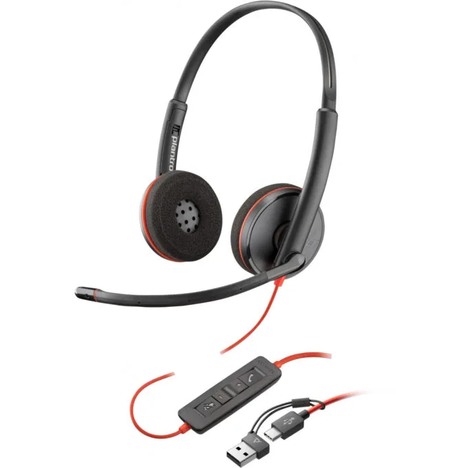 Poly Blackwire 3220 Stereo USB-C Headset 209749/209745 Black w/ USB-A Adapter — image 1