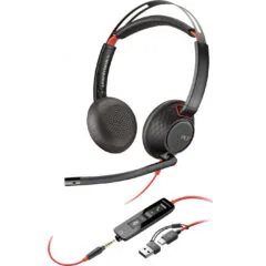 Poly Blackwire 5220 Stereo Headset - USB-C & 3.5mm, In-line Controls, Black/Red