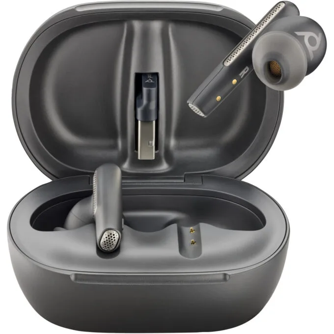 Poly Voyager Free 60+ UC Bluetooth Earbuds - Carbon Black - BT700 USB-C Adapter, ANC, Touch Charge Case, 24h Playback — image 3