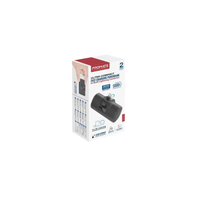 POWERUP-I.BLACK 5000mAh COMPACT FAST POWERBANK W BUILT-IN LIGHTNING CONNECTOR PROMATE — image 2