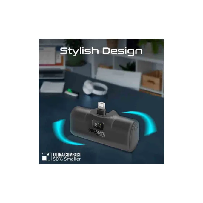 POWERUP-I.BLACK 5000mAh COMPACT FAST POWERBANK W BUILT-IN LIGHTNING CONNECTOR PROMATE — image 3