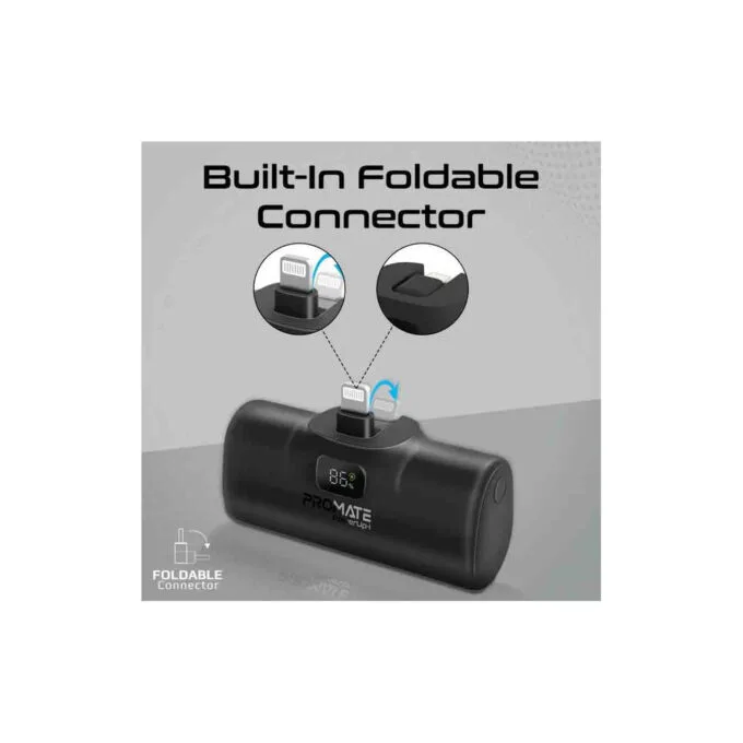 POWERUP-I.BLACK 5000mAh COMPACT FAST POWERBANK W BUILT-IN LIGHTNING CONNECTOR PROMATE — image 4