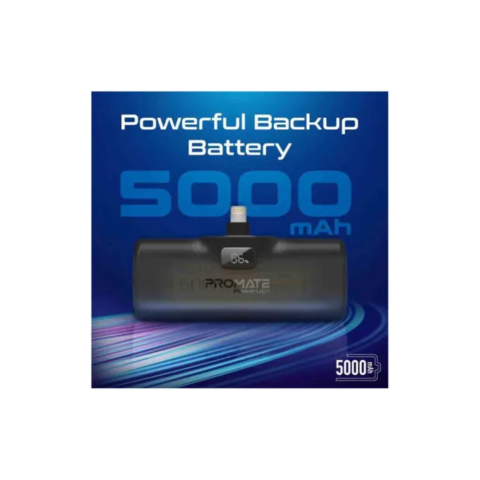 POWERUP-I.BLACK 5000mAh COMPACT FAST POWERBANK W BUILT-IN LIGHTNING CONNECTOR PROMATE — image 5