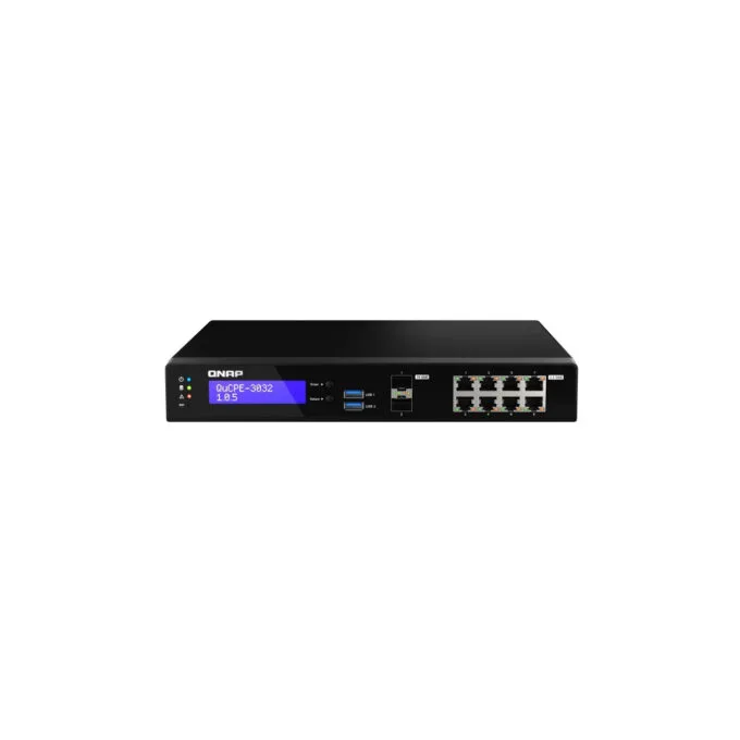 QNAP QuCPE-3032 - Intel Atom C3558R 2.4GHz, 8GB DDR4, 8x2.5GbE RJ45 + 2x10GbE SFP+, 2x M.2 NVMe, Black — image 1