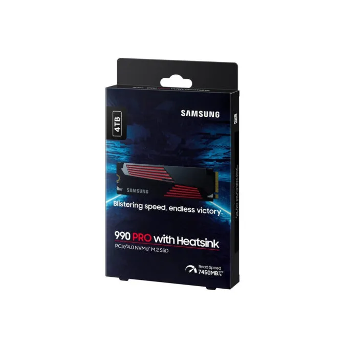 Samsung 990 PRO 4TB M.2 2280 NVMe SSD with Heatsink - PCIe 4.0 x4 7450 MB/s - MZ-V9P4T0CW — image 1