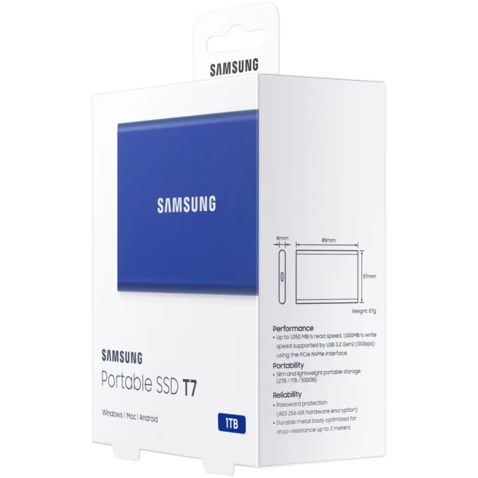 Samsung Portable SSD T7 1TB Blue USB 3.2 Gen2 1050MB/s MU-PC1T0H/AM — image 3