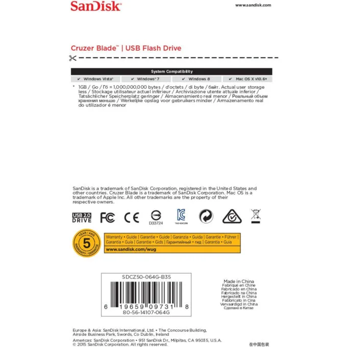 SanDisk Cruzer Blade SDCZ50-064G-B35 64GB USB 2.0 Flash Drive - Black/Red — image 5