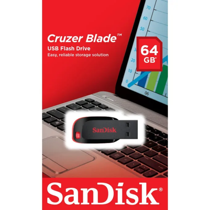 SanDisk Cruzer Blade SDCZ50-064G-B35 64GB USB 2.0 Flash Drive - Black/Red — image 7