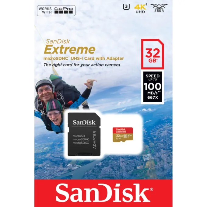 SanDisk Extreme microSDHC 32GB - UHS-I U3 V30, 100MB/s Read 60MB/s Write - Red/White + SD Adapter — image 3