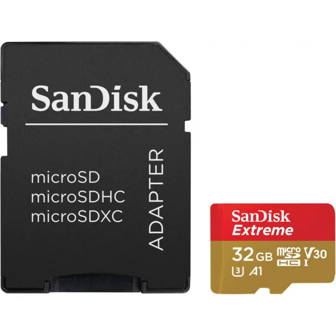 SanDisk Extreme microSDHC Card - 32GB - UHS-I (U3, V30), Class 10, 100MB/s Read & 60MB/s Write - Red/White/Yellow — image 3