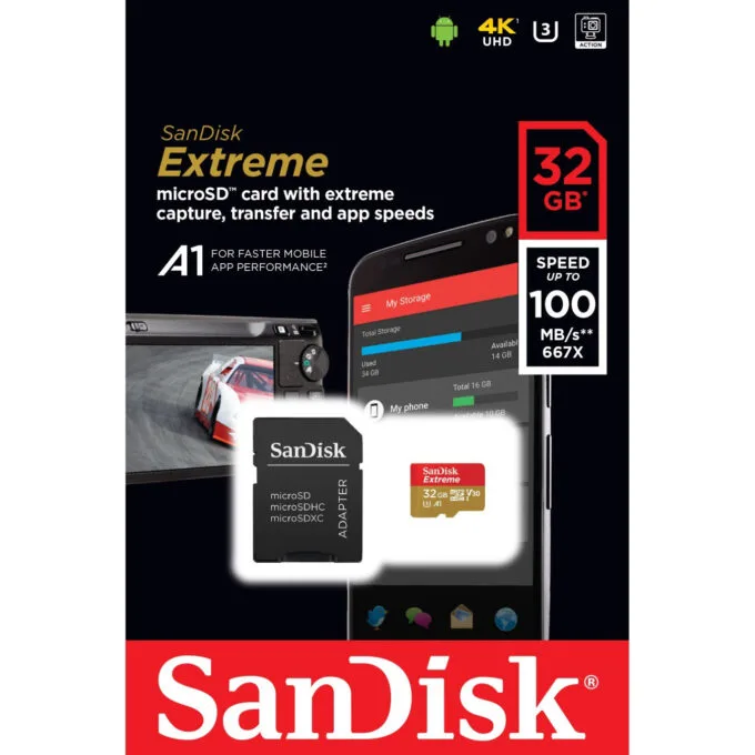 SanDisk Extreme microSDHC Card - 32GB - UHS-I (U3, V30), Class 10, 100MB/s Read & 60MB/s Write - Red/White/Yellow — image 5