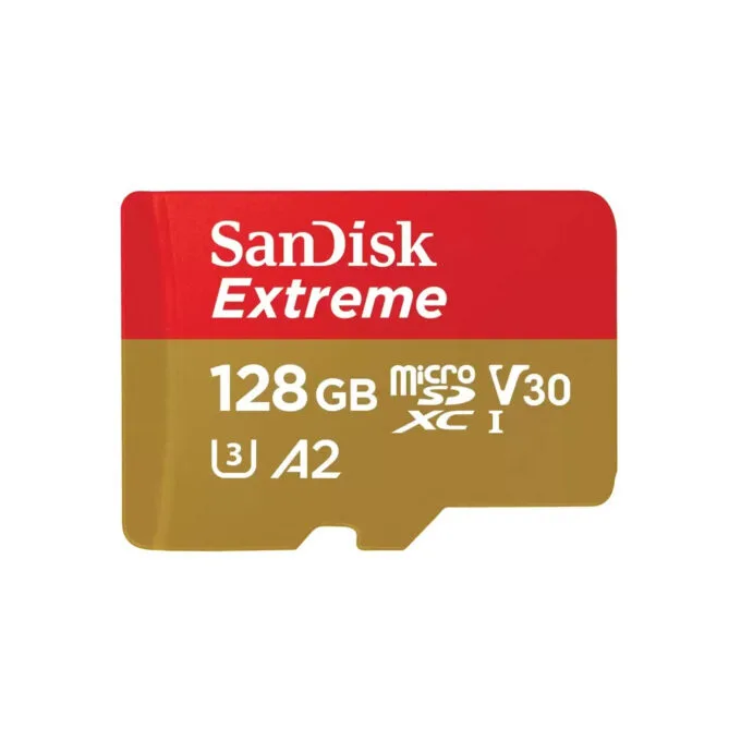 SanDisk Extreme microSDXC - 128GB - Gold/Red, UHS-I (U3) V30, 160MB/s Read, 90MB/s Write — image 1