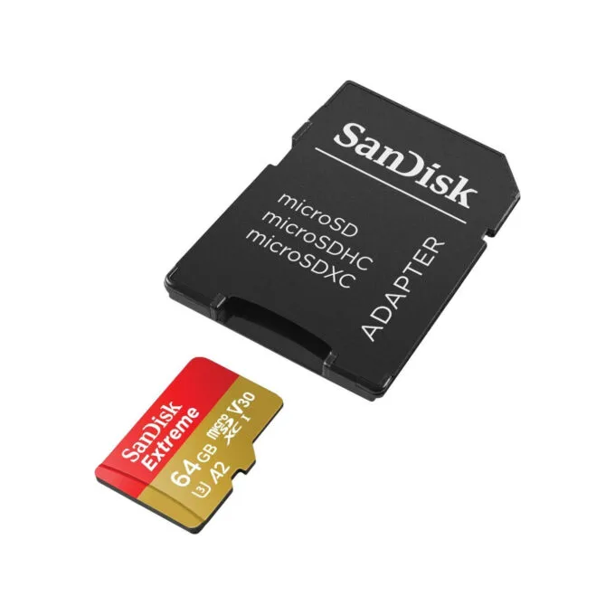 SanDisk Extreme microSDXC - 64GB - 170 MB/s Read, 80 MB/s Write - V30 U3 A2 - Gold/Red w/ SD Adapter — image 2