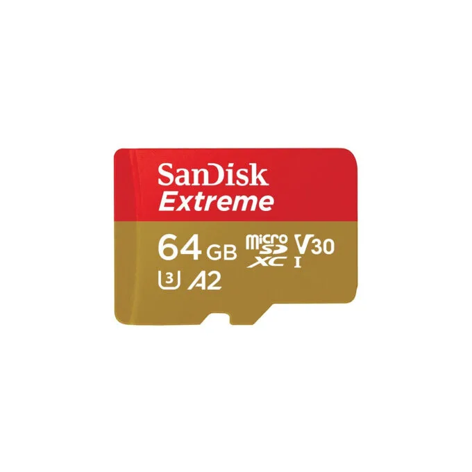 SanDisk Extreme microSDXC - 64GB - 170 MB/s Read, 80 MB/s Write - V30 U3 A2 - Gold/Red w/ SD Adapter — image 1