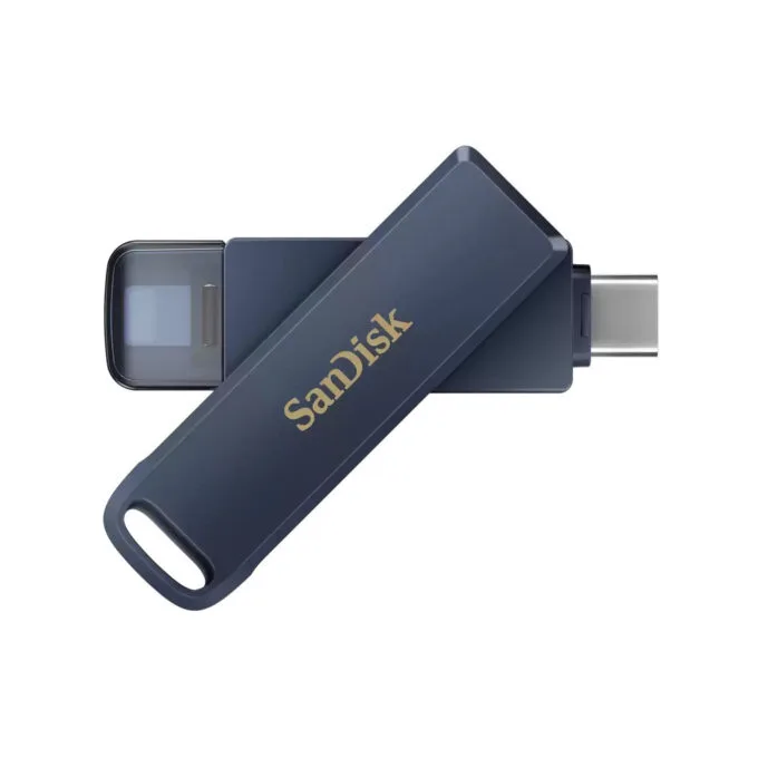 SanDisk iXpand Dual-Connector USB-C & Lightning Flash Drive - 64GB Blue - USB 3.2 Gen1, 90MB/s, Swivel — image 1