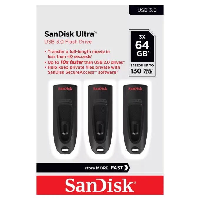 SanDisk Ultra 64GB USB 3.2 Gen 1 Flash Drive - Black, Retractable Slide, 130 MB/s — image 1