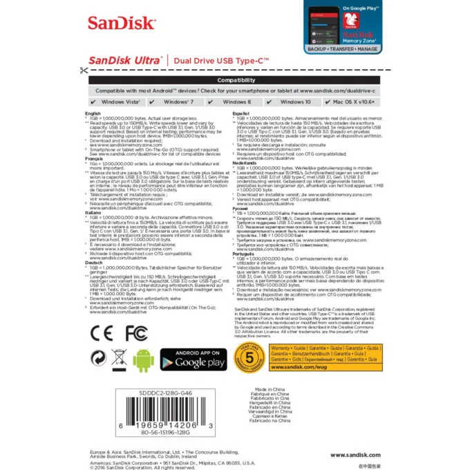 SanDisk Ultra Dual Drive - 128GB - USB 3.2 Gen 1 (USB 3.1) Type-A & Type-C - Black/Silver — image 11
