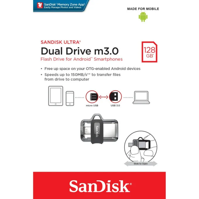 SanDisk Ultra Dual USB 3.2 Gen 1 OTG Flash Drive - 128GB - USB-A & Micro-USB - Grey/Silver/Transparent — image 4