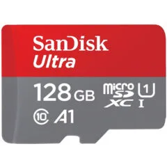 SanDisk Ultra microSDXC 128GB - 140MB/s Read, UHS-I U1 (Class 10), A1, Grey/Red - Adapter Included