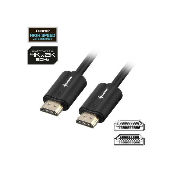 Sharkoon HDMI to HDMI Cable 2 m - 4K UHD (2160p), HDMI 2.0, Ethernet & ARC, Black — image 2
