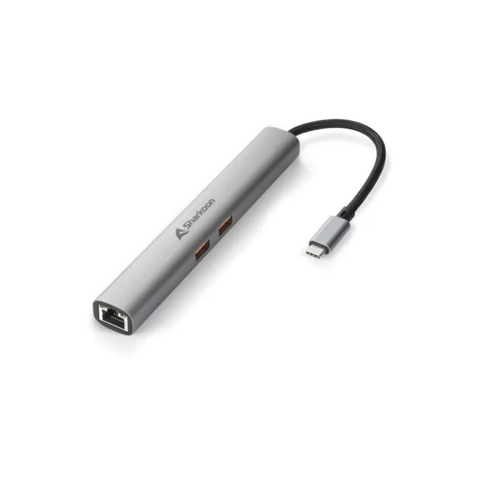 Sharkoon OfficePal Combo Adapter - Dark Grey Aluminum - 2x USB-A, 2x USB-C, HDMI, RJ45, 1250 Mbps — image 2