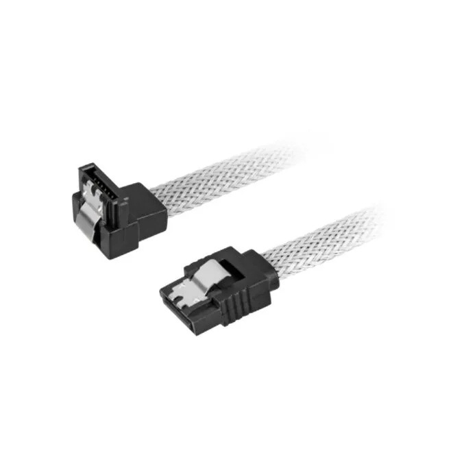 Sharkoon SATA III 90-degree Sleeved Cable - 0.45 m - White - SATA 7-pin Male-to-Male, 6 Gbit/s — image 1