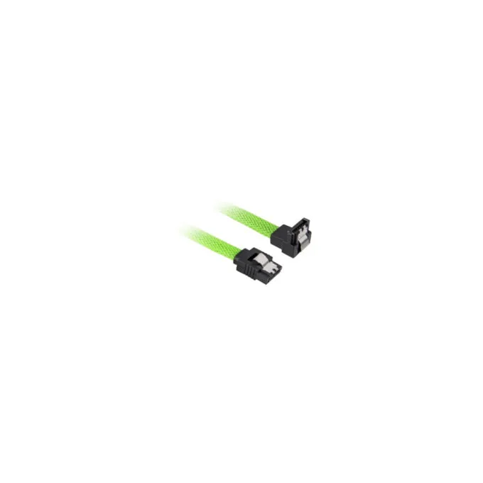 Sharkoon SATA III 90° Sleeved Cable 0.3 m - Green Sleeve, Black Connectors - SATA 7-pin Male/Male, 6 Gbit/s — image 1