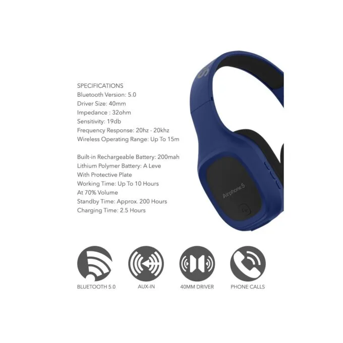 SonicGear Bluetooth Headphones Blue - Airphone 5 - Bluetooth Headphones Blue — image 2