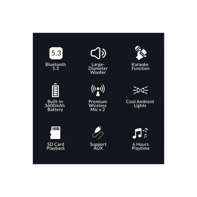 "SonicGear Portable Karaoke Kids Speaker BT Wireless Dual Mics iOX - K800 - Black" — image 8