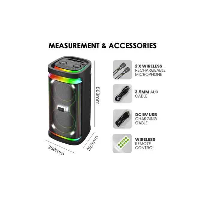 SonicGear Portable Karaoke Speaker - BBX1300 - 2 x 6.5'' BT USB RGB 2x Mics Audiobox — image 2