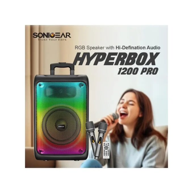 SonicGear Portable Karaoke Speaker - HYPERBOX 1200 Pro - 12'' 110W TWS BT USB 2x Mics — image 2