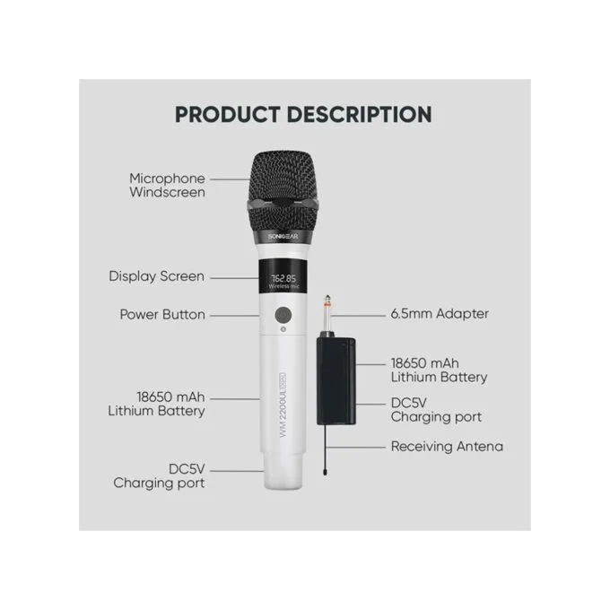SonicGear - WM2200UL - DUAL White 2 x Wireless 2.4GHz Rechargeable Microphone Handsets with LED Display — image 2