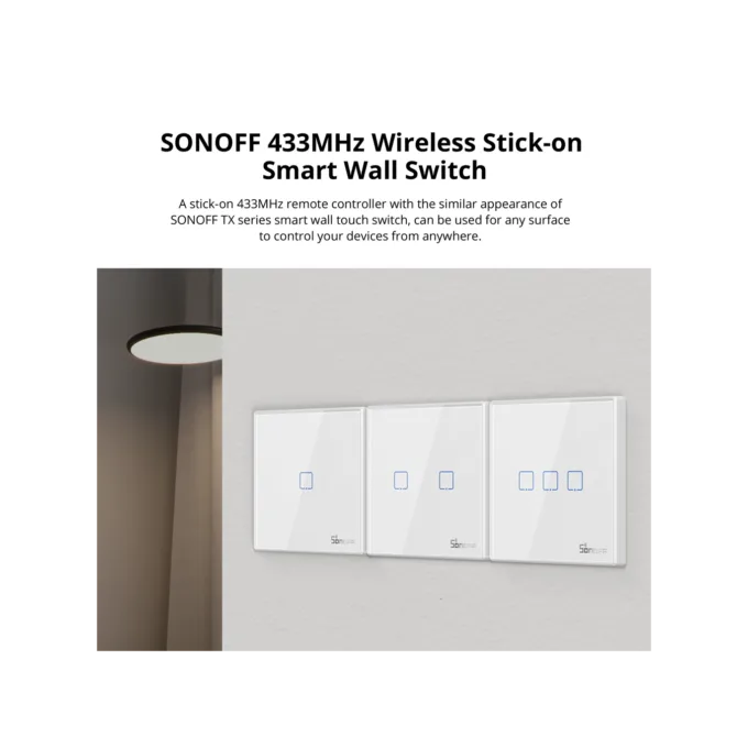 Sonoff Smart Wall Touch Switch White - T2EU3C-RF - 433MHz remote controller — image 2